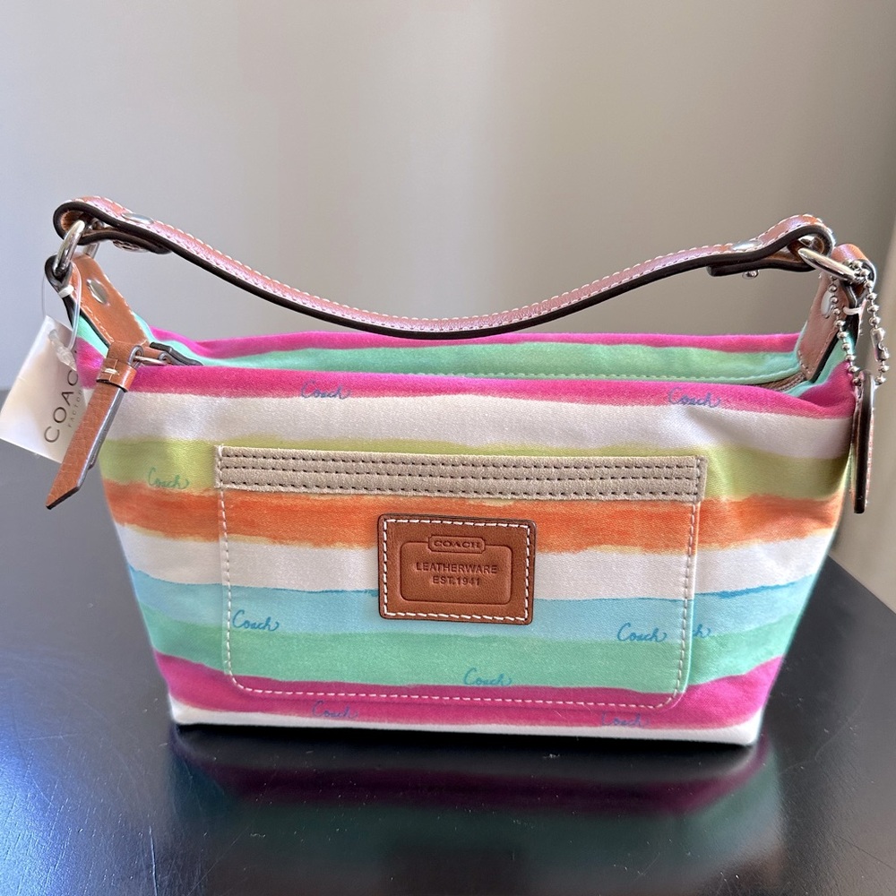 Coach Hampton Watercolor Stripe Small Mini Hobo Bag Rainbow Blue New with Tags